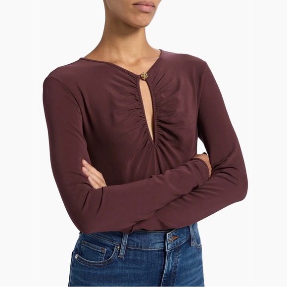 FRAME The Keyhole Matte Jersey Top in Cabernet Size S - Picture 3 of 16